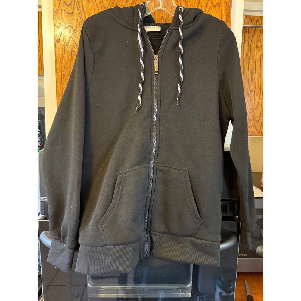 Bobbie‎ Brooks Womens Black Sherpa Lined Zip Up Hoodie Jacket Medium